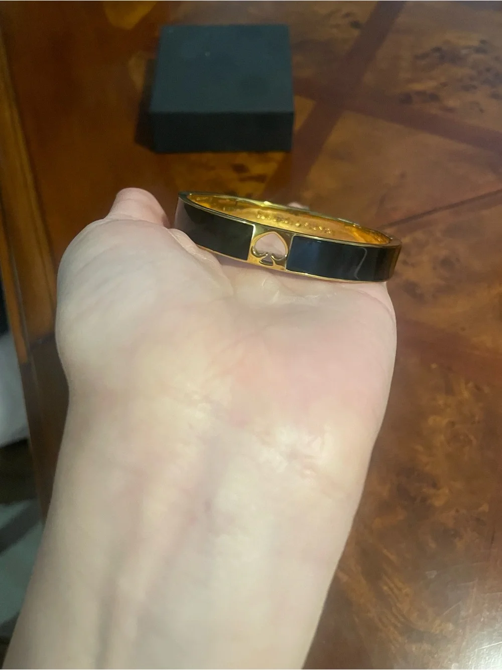 kate spade Hole Punch Gold and Black Enamel Spade Accent Bangle - Picture 3 of 8